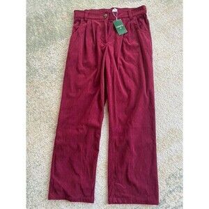 Halara NWT Women's L Burgundy Mid Rise Button Zip Comfort Corduroy Casual Pants
